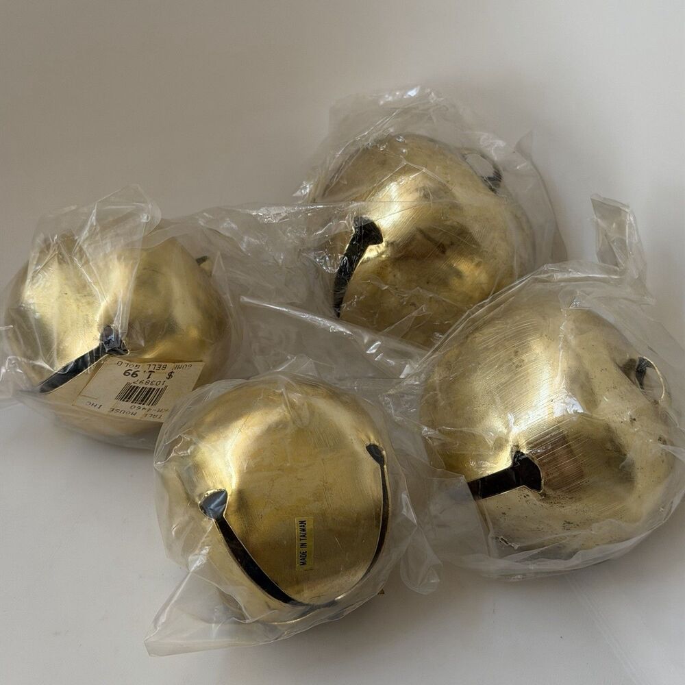 Vintage Tall Mouse Inc Gold Jingle Bells Set of 4 Taiwan Christmas Decor 2.5 in